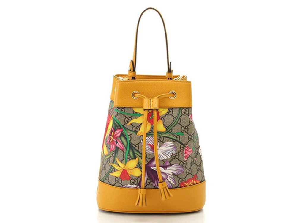 Gucci GG Flora Flower Ophidia Bag Shoulder Yellow Beige Cream